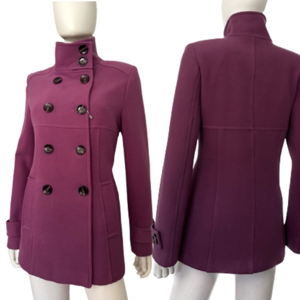 NWT WOMEN DOUBLE-BREASTED COAT STAND-UP COLLAR LINED JACKET PEACOAT‎